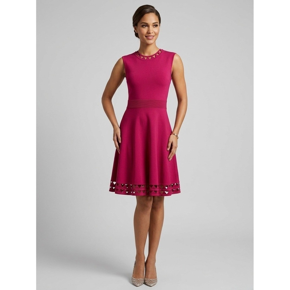 Ted Baker London Fuchsia Pink Geometric Cutout Skater Dress Size 3 US 8